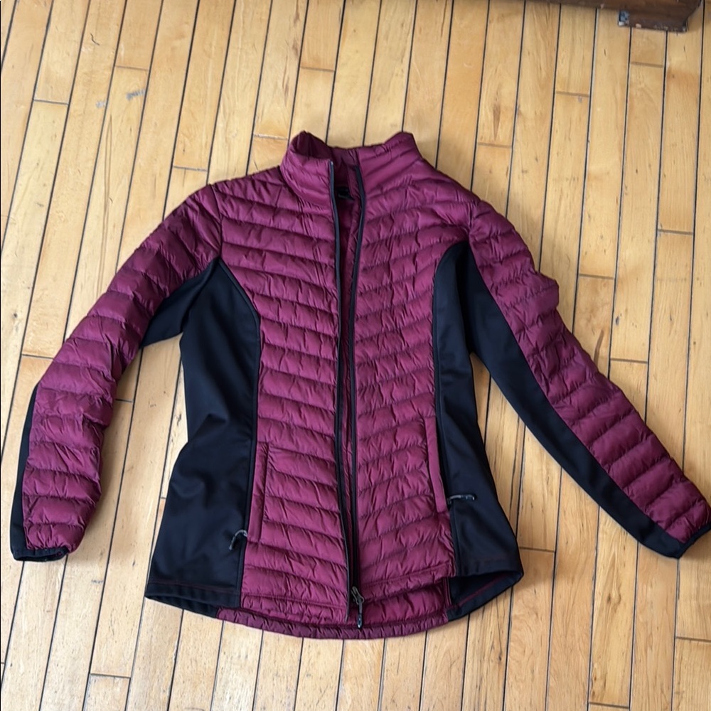 32 Degrees Red and Black Puffer Jacket with Quilted Design